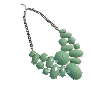 Chunky Silver Chain Mint Green Bib Necklace Adjustable Lobster Clasp Jewelry